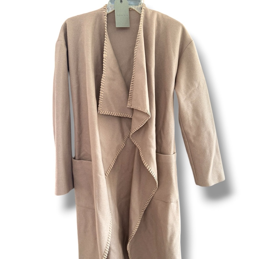 AllSaints Neutral Taupe Long Open Coat